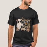 Floral Fall Highland Cow Ghost Boho Pumpkin Hallow T-Shirt