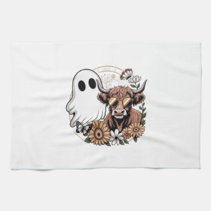 Floral Fall Highland Cow Ghost Kitchen Towel