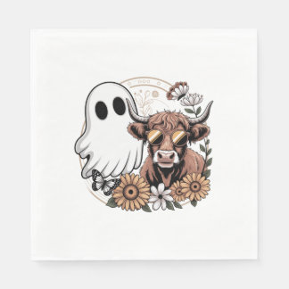 Floral Fall Highland Cow Ghost Napkins