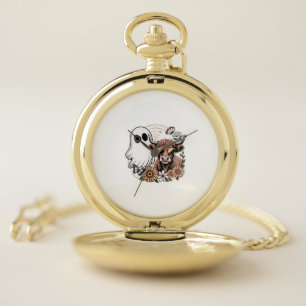 Floral Fall Highland Cow Ghost Pocket Watch