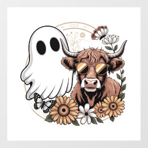 Floral Fall Highland Cow Ghost Wall Decal