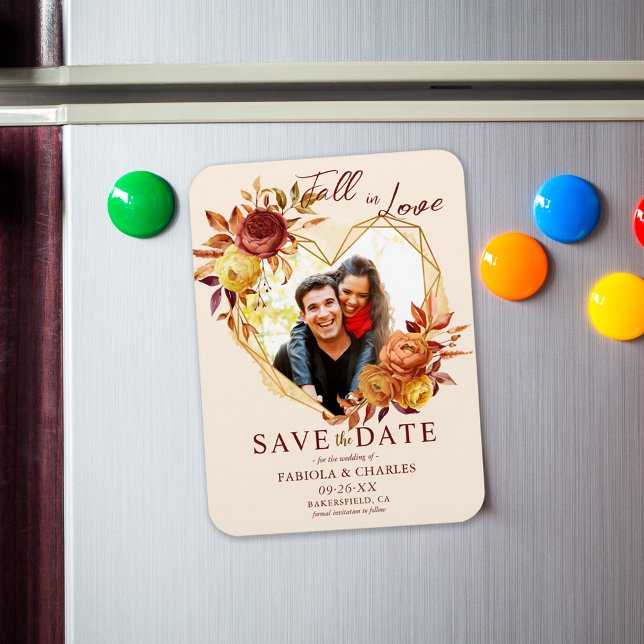 Floral Fall in Love Photo Wedding Save the Date Magnet (Creator Uploaded)