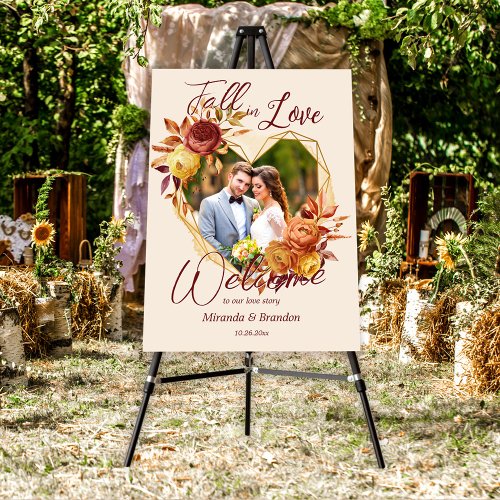 Floral Fall in Love Photo Wedding Welcome Sign