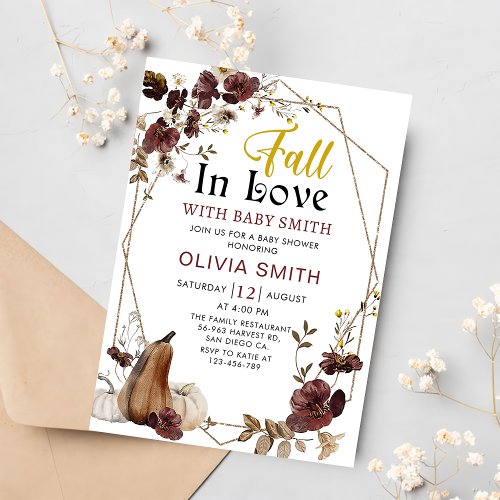 Floral Fall in Love Pumpkin Baby Shower  Invitation