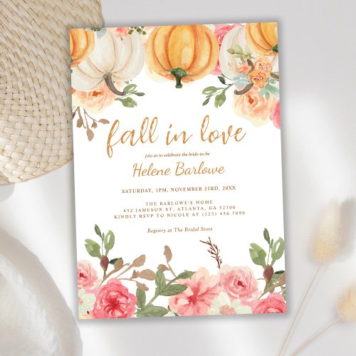 Floral Fall In Love Pumpkin Bridal Shower Invitation