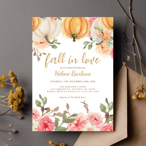 Floral Fall In Love Pumpkin Bridal Shower Invitation