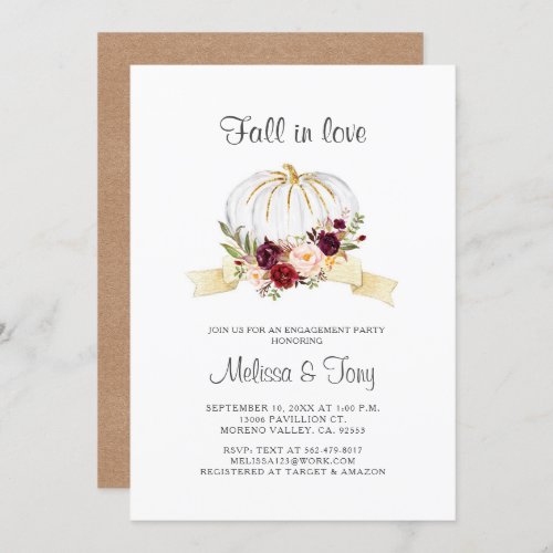 Floral Fall in love Pumpkin engagement Invitation