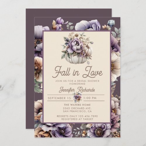 Floral Fall in Love Purple Bridal Shower Invitation