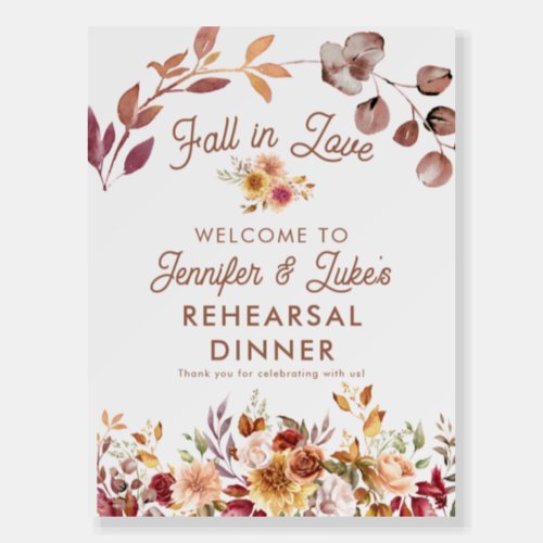 Floral Fall in Love Rehearsal Dinner Welcome Sign 