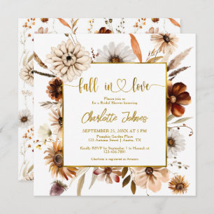 Floral Fall In Love Terracotta Gold Bridal Shower Invitation