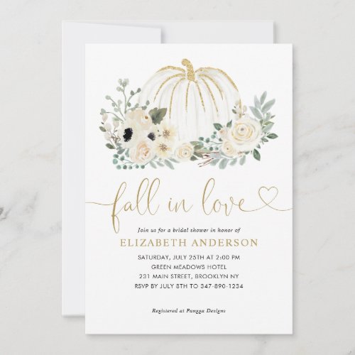 Floral Fall in Love White Pumpkin Bridal Shower Invitation