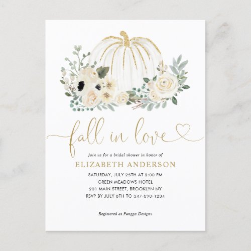 Floral Fall in Love White Pumpkin Bridal Shower Postcard