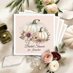 Floral Fall Leaf Pumpkin Blush Pink Bridal Shower Napkins