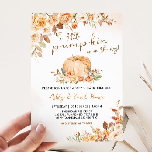 Floral Fall Little Pumpkin Baby Shower  Invitation