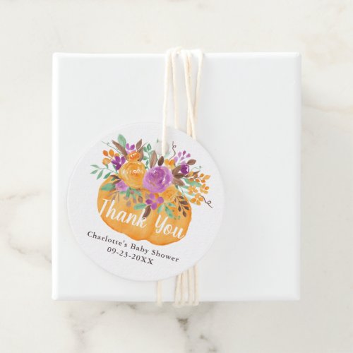Floral fall Little pumpkin watercolor thank you Favor Tags