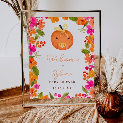 Floral Fall little pumpkin welcome baby shower Poster