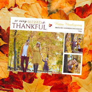 Floral Fall Modern Happy thanksgiving family photo Holiday Card