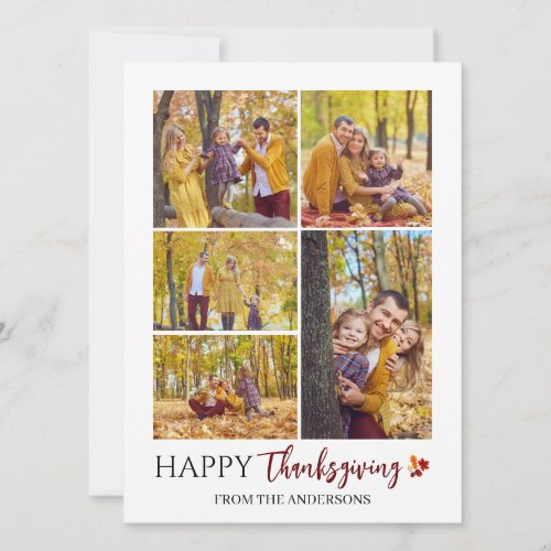 Floral Fall Modern Happy thanksgiving family photo Holiday Card