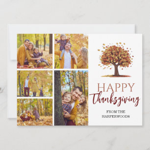 Floral Fall Modern Happy thanksgiving family photo Holiday Card