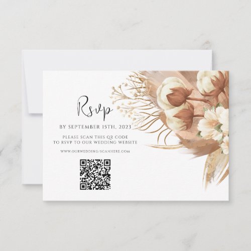 Floral Fall Modern QR Code Terracotta Wedding RSVP Card