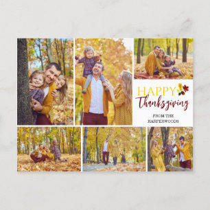 Floral Fall Modern thanksgiving family photo Holiday Postcard