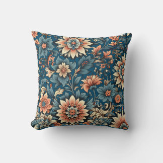 Floral fall peach & blue bloom throw pillow