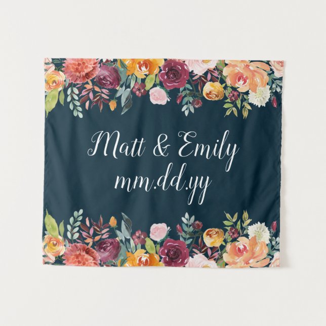 Floral Fall Photo Booth Prop Navy Wedding Backdrop (Front (Horizontal))