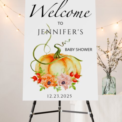 Floral fall pumpkin baby shower welcome foam board