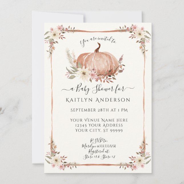 Floral Fall Pumpkin Botanical Watercolor Baby (Front)