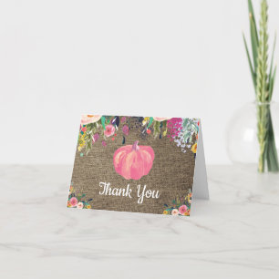 Floral Fall Pumpkin Burlap Thank You Card
