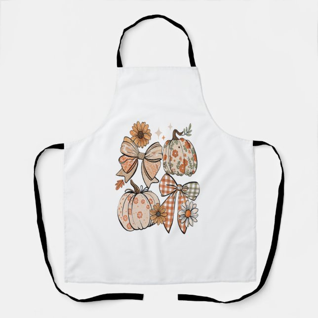 Floral Fall Pumpkin Coquette Boho Fall Bow Apron (Front)
