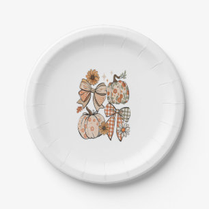 Floral Fall Pumpkin Coquette Boho Fall Bow Paper Plates