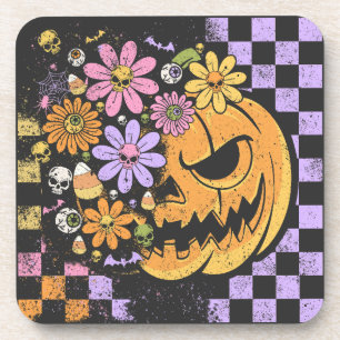 Floral Fall Pumpkin Halloween Beverage Coaster