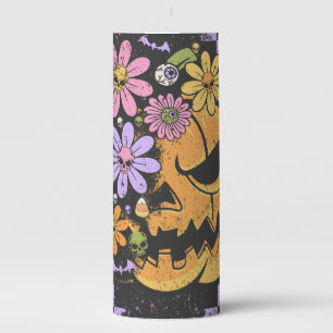 Floral Fall Pumpkin Halloween Pillar Candle
