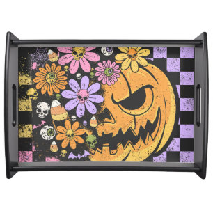 Floral Fall Pumpkin Halloween Serving Tray