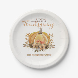 Floral Fall Pumpkin Thanksgiving Dinner Paper Plates