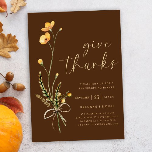 Floral Fall Rustic Thanksgiving Dinner Invitation