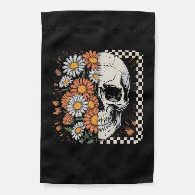 Floral Fall Skeleton Boho Halloween Garden Flag (Front)