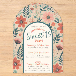 Floral fall sweet sixteen invitation transparent