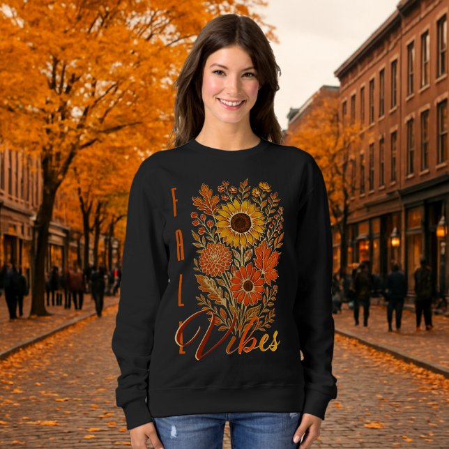 Floral Fall Vibes-Gold Outlined Modern Typography Sweatshirt (Creator Uploaded)