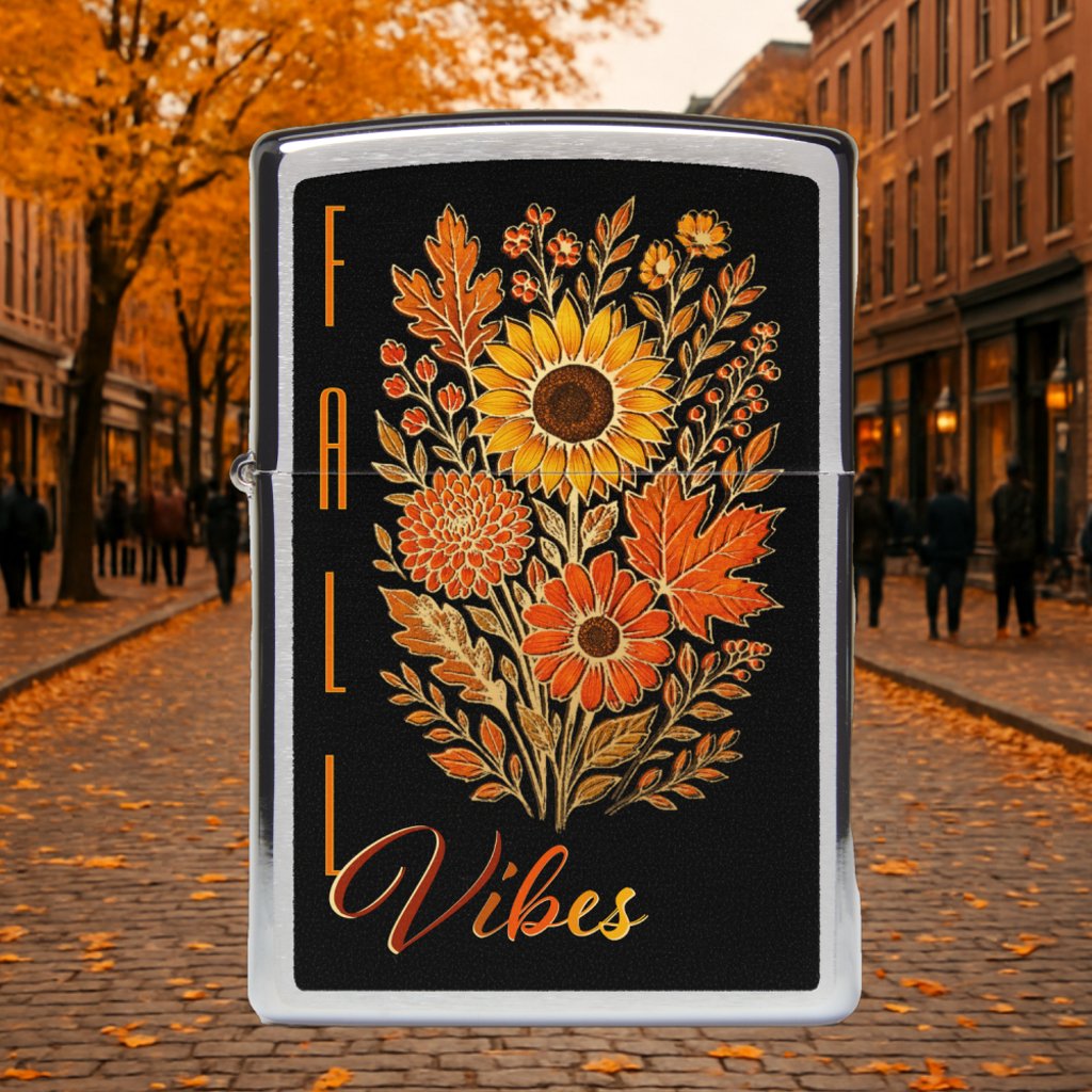 Floral Fall Vibes-Gold Outlined Modern Typography Zippo Lighter