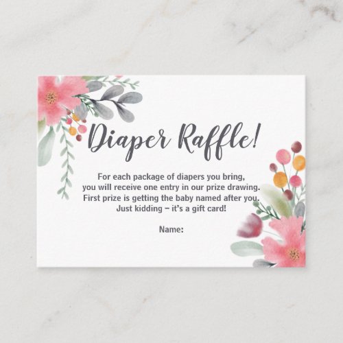 Floral fall watercolor pink bouquet diaper raffle enclosure card