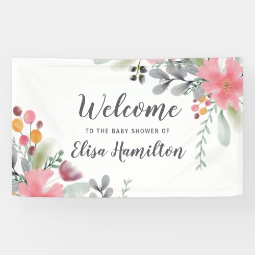 Floral fall watercolor pink welcome baby shower banner