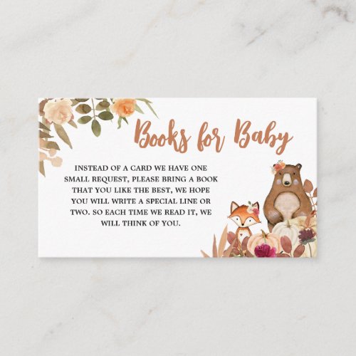 Floral Fall Woodland Baby Shower Books for Baby Enclosure Card