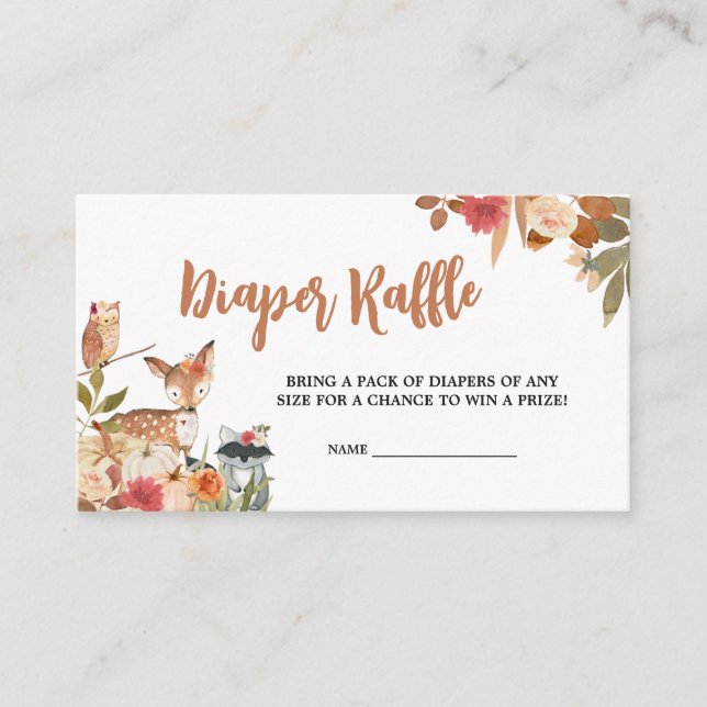 Floral Fall Woodland Baby Shower Diaper Raffle Enclosure Card (Front)