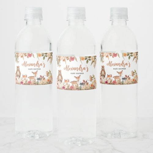 Floral Fall Woodland Baby Shower Water Bottle Label