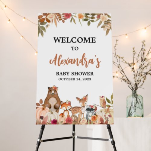 Floral Fall Woodland Baby Shower Welcome Sign