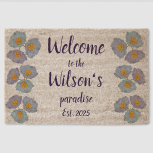 Floral Family Name Welcome Coir Mat