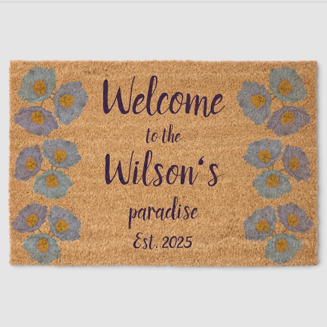 Floral Family Name Welcome Coir Mat (Front)