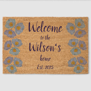 Floral Family Name Welcome Coir Mat